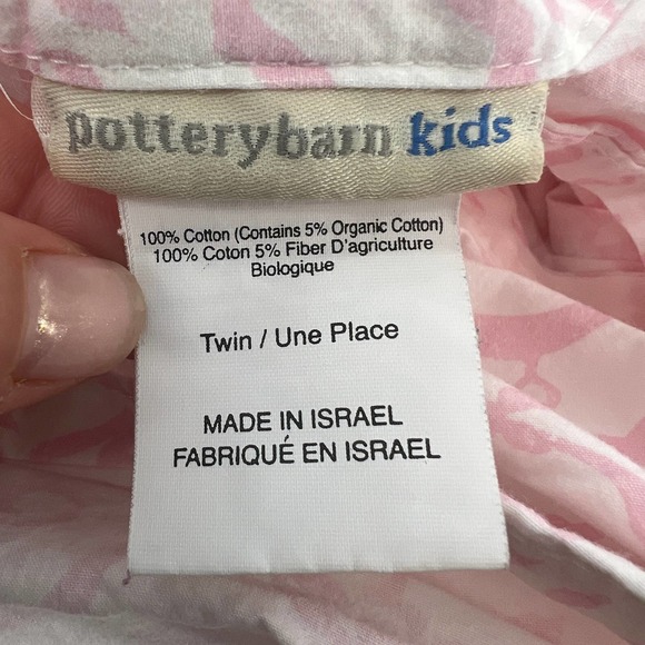 Pottery Barn Kids Pink on White Floral Geometric Inspired Print Flat Sheet EUC - Picture 4 of 5